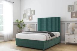 "Sloomy Manhattan Plush Divan Bed Base No Drawers With 26"" Strutted Headboard in Emerald - Size: Super King" - thumbnail 3
