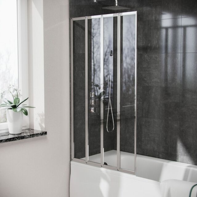 Nes Home 800 x 1400 mm 4 Fold Door Bath Shower Screen Chrome Frame in Metallic Silver - image 1