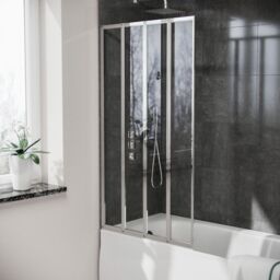 Nes Home 800 x 1400 mm 4 Fold Door Bath Shower Screen Chrome Frame in Metallic Silver - thumbnail 1