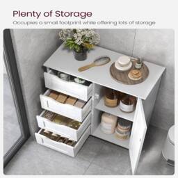 VOGREX 4 Drawer 1 Door White Bathroom Wood Cabinet Storage - thumbnail 3