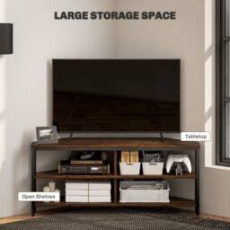 FORGEVIO Rustic Brown Corner TV Storage Cabinet Unit 106x36x45cm in Dark Brown - Size: 106 x 36 x 45 cm - thumbnail 4