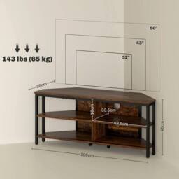 FORGEVIO Rustic Brown Corner TV Storage Cabinet Unit 106x36x45cm in Dark Brown - Size: 106 x 36 x 45 cm - thumbnail 2