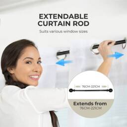 VOGREX Black Extendable Steel Curtain Rod with Pommel Ends - thumbnail 6