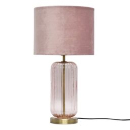 First Choice Lighting Walpole - Blush Glass & Antique Brass Table Lamp with Pink Shade in Bronze