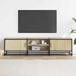 Berkfield Home TV Cabinet Sonoma Oak 160x35x41 cm Engineered Wood & Metal in Brown - Size: 160 x 35 x 41 cm - thumbnail 3