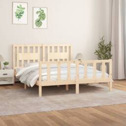 Berkfield Home Beautiful Bed Frame with Headboard Solid Wood Pine 160x200 cm in Light Tan - thumbnail 2