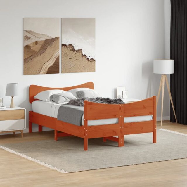 Berkfield Home Bed Frame without Mattress Wax Brown 120x200 cm Solid Wood Pine - Size: Small Double - image 1