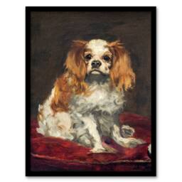 Artery8 Edouard Manet Framed Wall Art Print A King Charles Spaniel Dog in Brown - Size: A4 - thumbnail 1