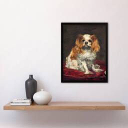 Artery8 Edouard Manet Framed Wall Art Print A King Charles Spaniel Dog in Brown - Size: A4 - thumbnail 2