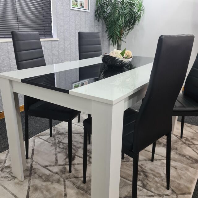 KOSY KOALA Dining Table & 4 Chairs Set White Black Table With 4 Black Chairs Dining Room Furniture - Size: 140 cm x 80 cm - image 1