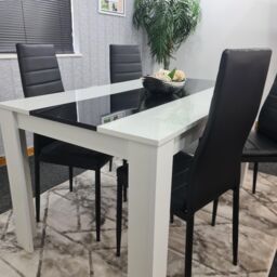 KOSY KOALA Dining Table & 4 Chairs Set White Black Table With 4 Black Chairs Dining Room Furniture - Size: 140 cm x 80 cm