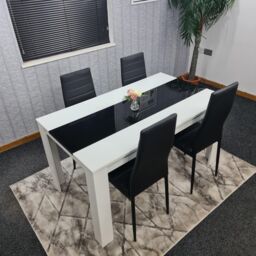 KOSY KOALA Dining Table & 4 Chairs Set White Black Table With 4 Black Chairs Dining Room Furniture - Size: 140 cm x 80 cm - thumbnail 6