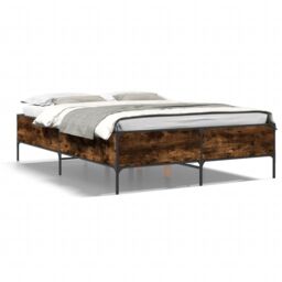 Berkfield Home Bed Frame without Mattress Smoked Oak 140x200 cm in Brown - thumbnail 2