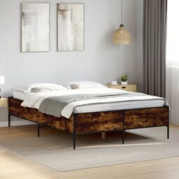 Berkfield Home Bed Frame without Mattress Smoked Oak 140x200 cm in Brown - thumbnail 1