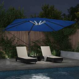 Berkfield Home Warm Cantilever Roma Parasol with LEDs Azure Blue 352x251x265 cm - Size: 352 x 251 x 265 cm - thumbnail 4