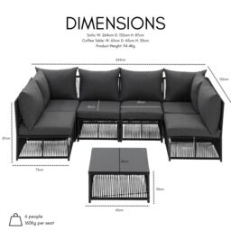 Home Detail Remi 6 Seater Dark Grey Rope Garden Set, With Fire Pit Table - thumbnail 7
