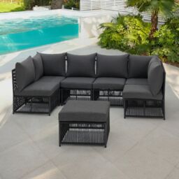 Home Detail Remi 6 Seater Dark Grey Rope Garden Set, With Fire Pit Table - thumbnail 2