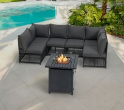 Home Detail Remi 6 Seater Dark Grey Rope Garden Set, With Fire Pit Table - thumbnail 1