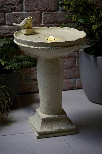 ValueLights Solar Powered Outdoor Bird Bath Water Fountain Feature in Cream - image 1