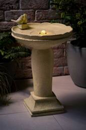 ValueLights Solar Powered Outdoor Bird Bath Water Fountain Feature in Cream - thumbnail 2