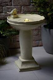 ValueLights Solar Powered Outdoor Bird Bath Water Fountain Feature in Cream