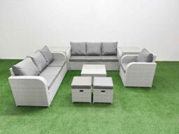 Fimous 9 Seater Poly Rattan Outdoor Garden Furniture Square Coffee Table Sofa Set Patio 3 Seater Sofa Reclining Chair 3 Seater Sofa Stools 2 Side - thumbnail 1