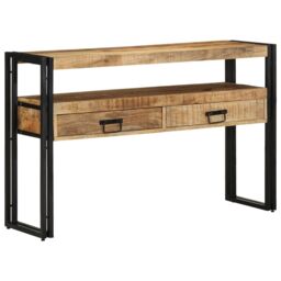 Berkfield Home End Tables Black 120x33x75 cm Solid Mango Wood & Metal in Brown - Size: 120 x 33 x 75 cm - thumbnail 2
