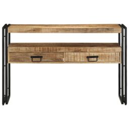 Berkfield Home End Tables Black 120x33x75 cm Solid Mango Wood & Metal in Brown - Size: 120 x 33 x 75 cm - thumbnail 5