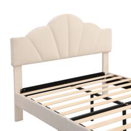 STILVORA Velvet Upholstered Bed 4ft6 with Adjustable Headboard in Beige - Size: Double - thumbnail 6