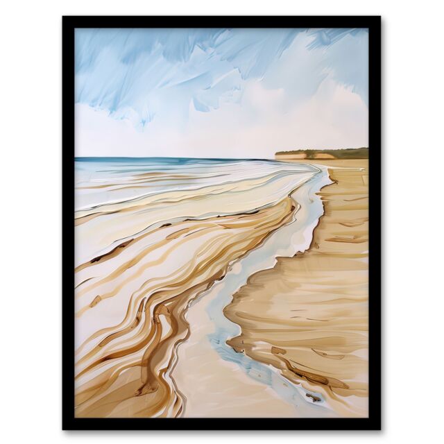 "Artery8 Filey Beach North Yorkshire Watercolour Painting Framed Art Print in Beige - Size: W12"" x H16""" - image 1