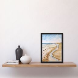 "Artery8 Filey Beach North Yorkshire Watercolour Painting Framed Art Print in Beige - Size: W12"" x H16""" - thumbnail 4