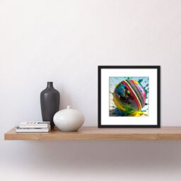 Artery8 Cricket Ball Dynamic Paint Splatter Bright Action Painting Square Wooden Framed Wall Art Print Picture 8X8 Inch in Black - thumbnail 2