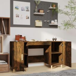 Berkfield Home Desk Smoked Oak 140x50x75 cm Engineered Wood in Brown - Size: 140 x 50 x 75 cm - thumbnail 3