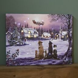 Samuel Alexander 40 x 30cm Battery Operated Light up Fibre Optic Dogs Watching Santa Christmas Wall Canvas - Size: 40 x 30 cm - thumbnail 2