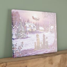 Samuel Alexander 40 x 30cm Battery Operated Light up Fibre Optic Dogs Watching Santa Christmas Wall Canvas - Size: 40 x 30 cm - thumbnail 4