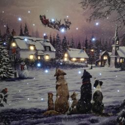 Samuel Alexander 40 x 30cm Battery Operated Light up Fibre Optic Dogs Watching Santa Christmas Wall Canvas - Size: 40 x 30 cm - thumbnail 8