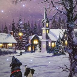 Samuel Alexander 40 x 30cm Battery Operated Light up Fibre Optic Dogs Watching Santa Christmas Wall Canvas - Size: 40 x 30 cm - thumbnail 6