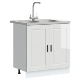 "Berkfield Home Sink Base Cabinet¬†""Porto"" with Sink High Gloss White 80x46x84, 5 cm¬†Engineered Wood" - thumbnail 3