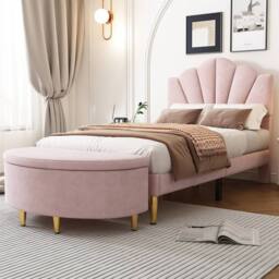 VOGREX Velvet Storage Ottoman Bench 90x190cm in Light Pink - Size: 90x190 cm - thumbnail 3