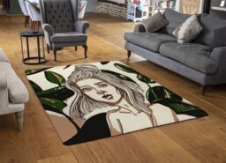 Benjamin Tate Design Young Woman In Tropical Leaves Designer Rug in Natural - Size: Large - thumbnail 2