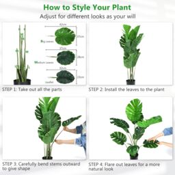 Costway 120cm Artificial Monstera Deliciosa Tree Faux Tree w/ 10 Leaves in Green - thumbnail 4