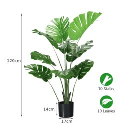 Costway 120cm Artificial Monstera Deliciosa Tree Faux Tree w/ 10 Leaves in Green - thumbnail 3