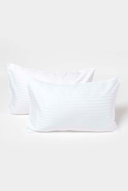 Homescapes Cotton Stripe Kids Pillowcases 40 x 60 cm 330 Thread Count, 2 Pack in White - image 1