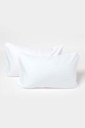 Homescapes Cotton Stripe Kids Pillowcases 40 x 60 cm 330 Thread Count, 2 Pack in White - thumbnail 1