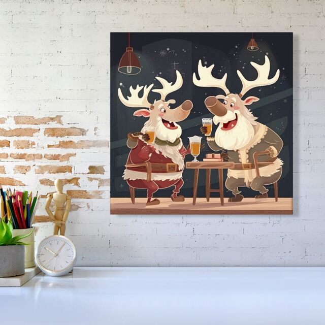 "Warren Reed - Designer Reindeers Down The Pub Canvas - Size: W16"" x H16""" - image 1