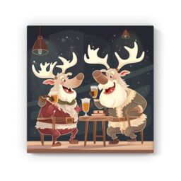 "Warren Reed - Designer Reindeers Down The Pub Canvas - Size: W16"" x H16""" - thumbnail 2