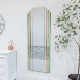 Melody Maison Large Frameless Pink & Green Glass Art Deco Wall Mirror 52cm X 142cm - Size: 52 cm X 142 cm - thumbnail 6