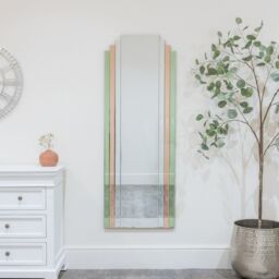 Melody Maison Large Frameless Pink & Green Glass Art Deco Wall Mirror 52cm X 142cm - Size: 52 cm X 142 cm - thumbnail 5