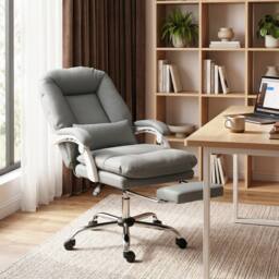 HOMCOM Reclining Office Chair, Desk Chair with Lumbar Support, Grey - thumbnail 1