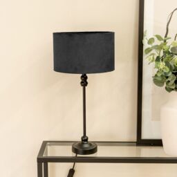 ValueLights Maggie Black Metal Candlestick Table Lamp with Velvet Drum Shade & LED Bulb - thumbnail 3